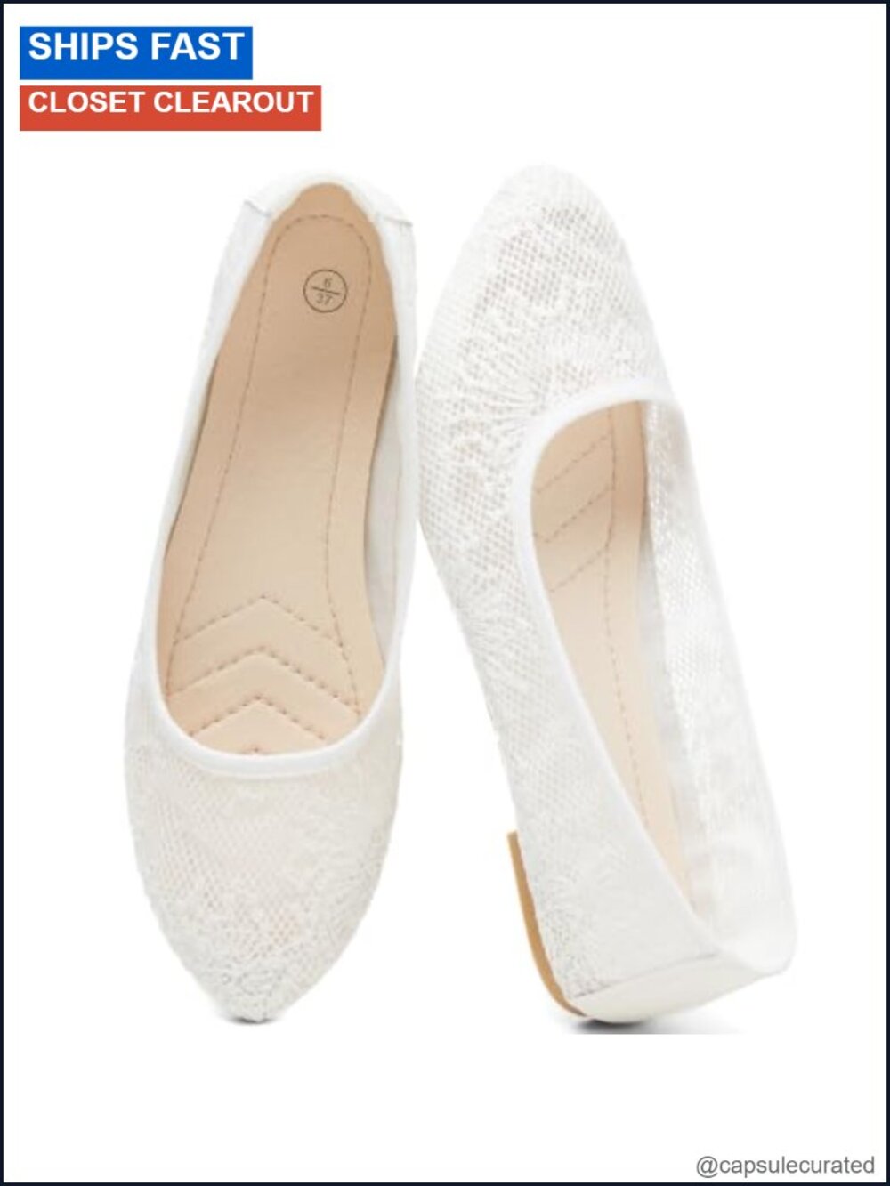 Women's Pointed Toe Lace Ballet Flats Breathable Mesh Slip-On Shoes